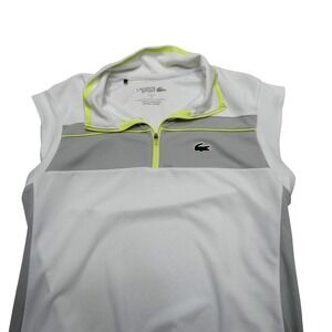 Lacoste Sport Shirt Womens 44 White Gray Sleeveless Zip Ultra Dry Tennis Golf